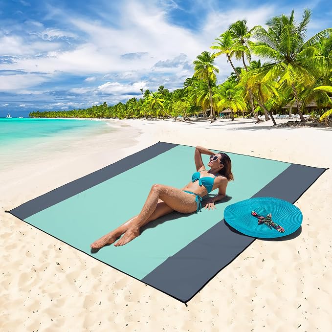 WIWIGO Beach Blanket Waterproof Sandproof Beach Mat 79" X 83"/10'x9'for 2-8 - Image 4