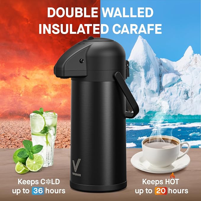 Airpot Coffee Carafe for Keeping Hot - 102 OZ/ 3.0L Coffee Dispenser - - Image 2