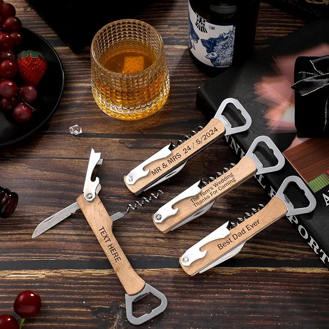 12 Pcs Wood Wine Bottle Opener Bachelor Groomsmen Gift 4 in 1 Corkscrew Wine - Image 4