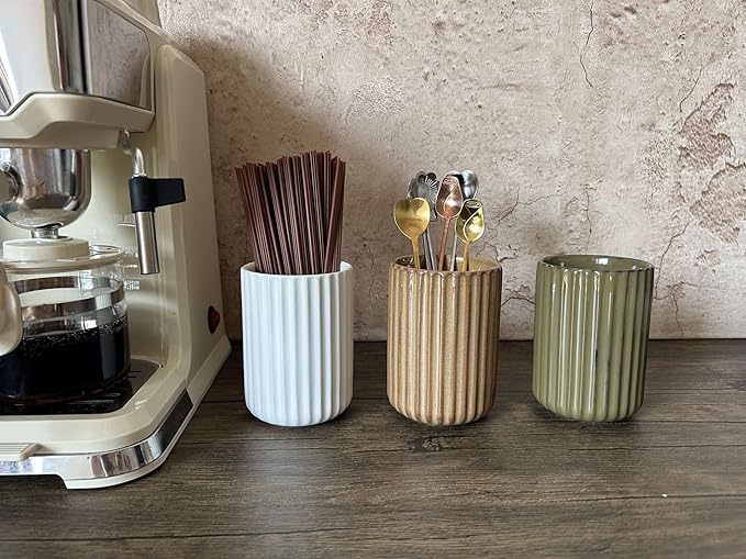 TOPYOKK Stoneware Coffee Bar Utensil Holder Tea & Coffee Spoon & Stirrer Holder - Image 2