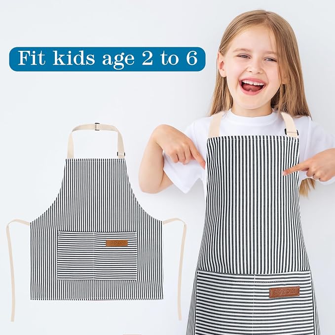 2 Pack Stripes Kids Apron, Kids Cooking Aprons - Image 3