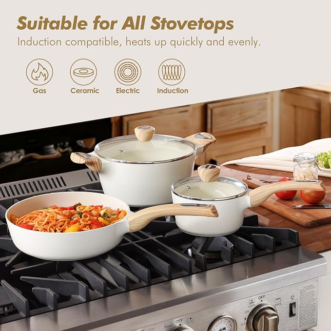 SENSARTE Ceramic Cookware Sets, Pots and Pans Set Non stick, Granite Induction - Image 5