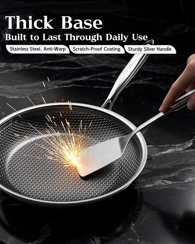 Frying Pan Nonstick With Lid, 8 Inch Non Stick Induction Cookware, Stainless - Image 6