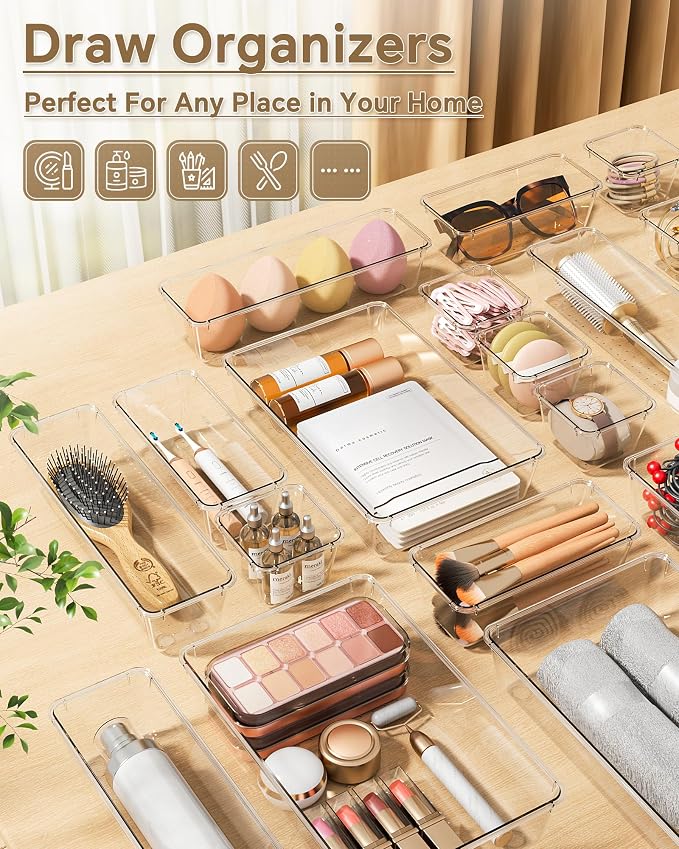KEMETHY 25 PCS Plastic Drawer Organizers Set, 4 Sizes Vanity Organizer - Image 6