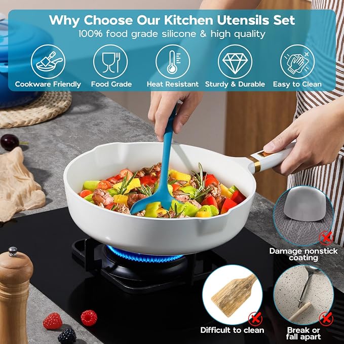 Onader Silicone Cooking Kitchen Utensils Set of 6, Non Toxic & Dishwasher Safe - Image 3