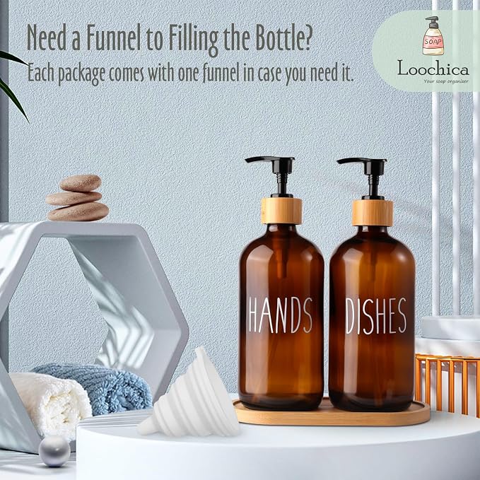 LOOCHICA Amber Glass Soap Dispenser Set - Image 3
