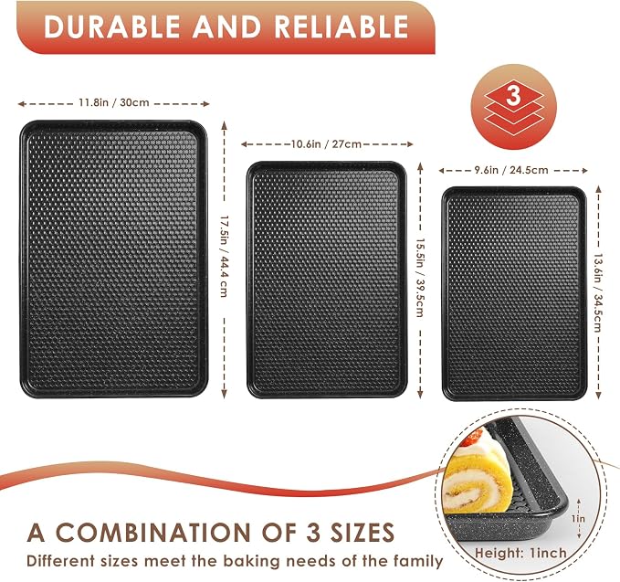 Baking Sheet Pan Set of 3, Nonstick Carbon Steel Cookie Sheets - Image 2