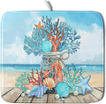 Coastal Coral Dish Drying Mat 16x18 inch Starfish Shell Fast Dry Microfiber by Giwawa