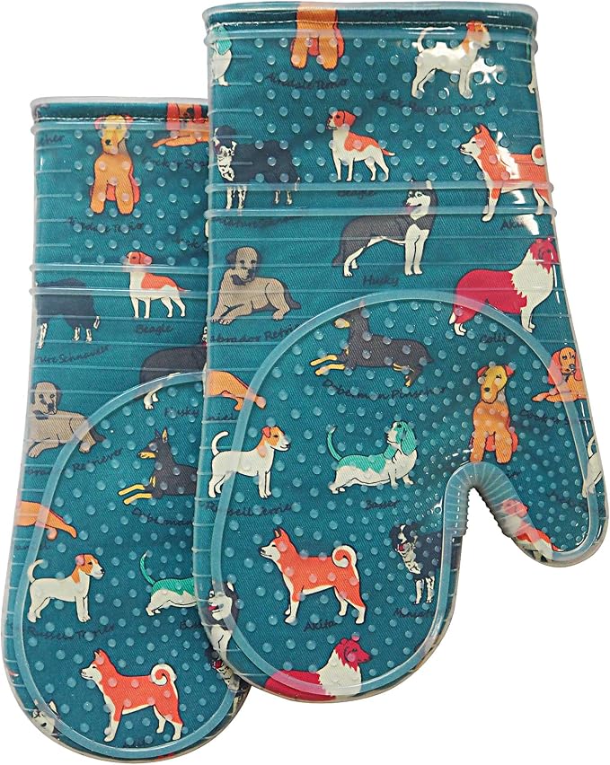 Oven Mitts Set of 2 with Transparent Clear Silicone Shell and Nice Dog Printing by REDLMLDETA
