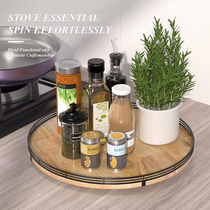 18" Lazy Susan Oak Wood Turntable Organizer - Image 2