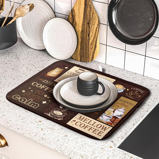 Brown Coffee Dish Drying Mat 16x18 Inch Coffee Cup Espresso Machine Pad - Image 5
