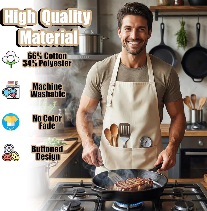 TOSHE Kitchen Apron Waterdrop Resistant Cotton Apron - Image 3