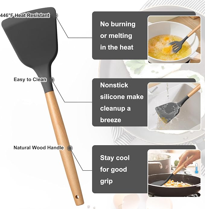 E-far Gray Silicone Cooking Utensils Set, 10-Piece Kitchen Utensils Set - Image 3