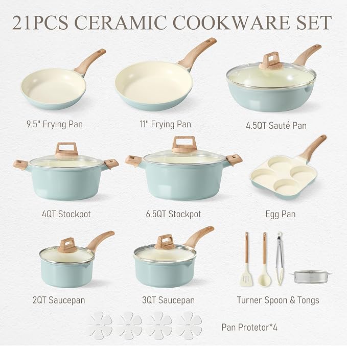 CAROTE 21-Piece Ceramic Pots and Pans Cookware Set, Non Stick Induction Cook - Image 2