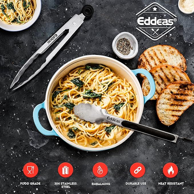 Eddeas Small Tongs For Cooking, Mini 7 inch Kitchen Tongs -Heat Resistant 600 - Image 3