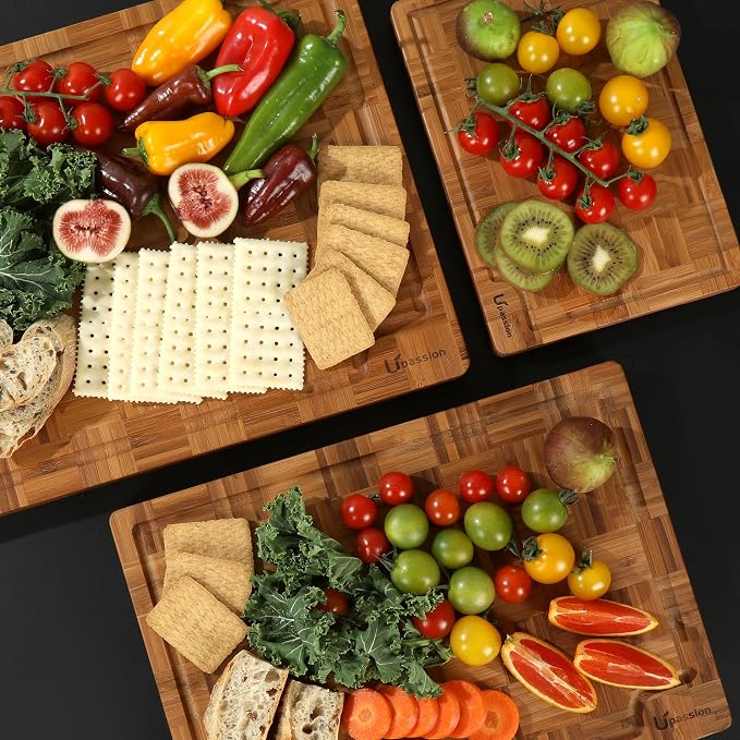 Heavy Duty Bamboo Cutting Board Set 3 Pack Non Toxic Juice Groove Charcuterie - Image 6