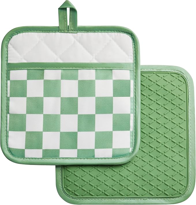 Ohocut Sage Green Checkered Pot Holder, Checkerboard Potholders by Ohocut