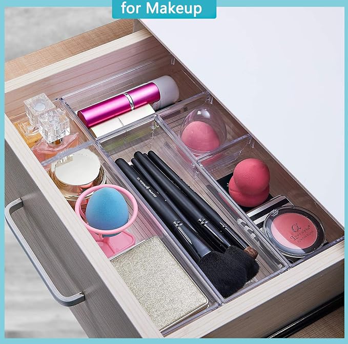 DCA 12 Pack Clear Drawer Organizer, 4 Sizes Makeup organizer, Vanity Organizer - Image 3