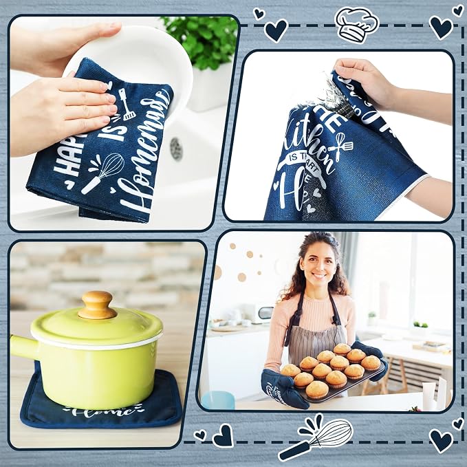 Leinuosen 8 Pcs Kitchen Towels and Oven Mitts Sets Pot Holders Dishcloths Set - Image 6