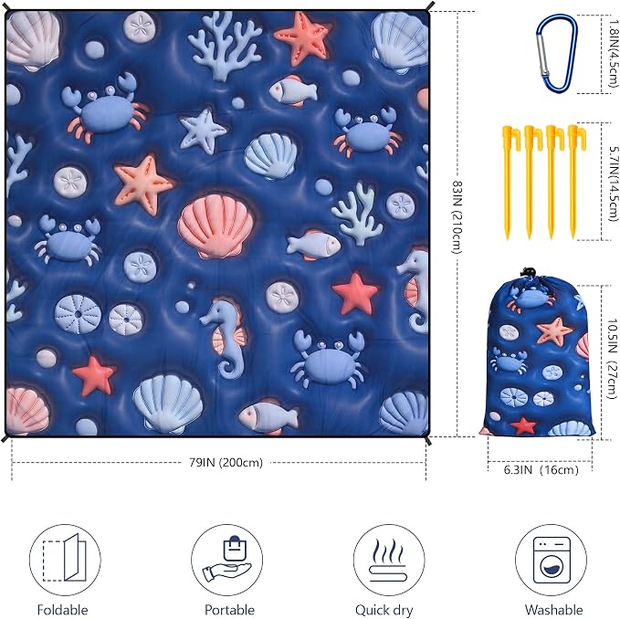 WIWIGO Beach Blanket Waterproof Sandproof Beach Mat 79" X 83"/10'x9'for 2-8 - Image 2