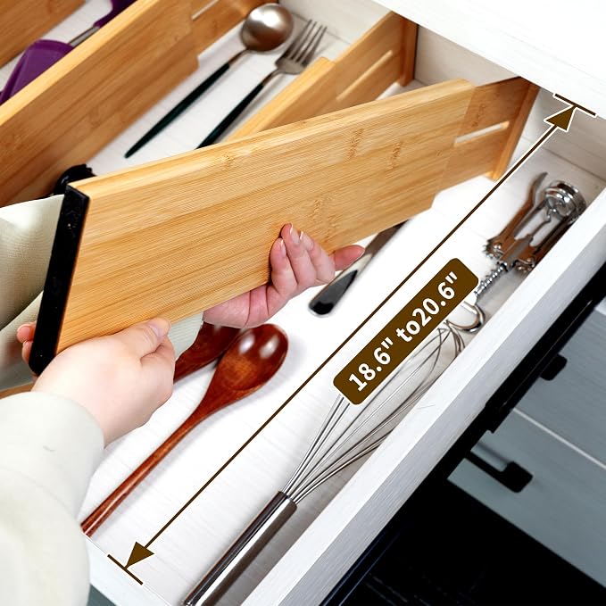Utoplike Bamboo Drawer Dividers Large, Spring Loaded, Works in Bathroom - Image 2