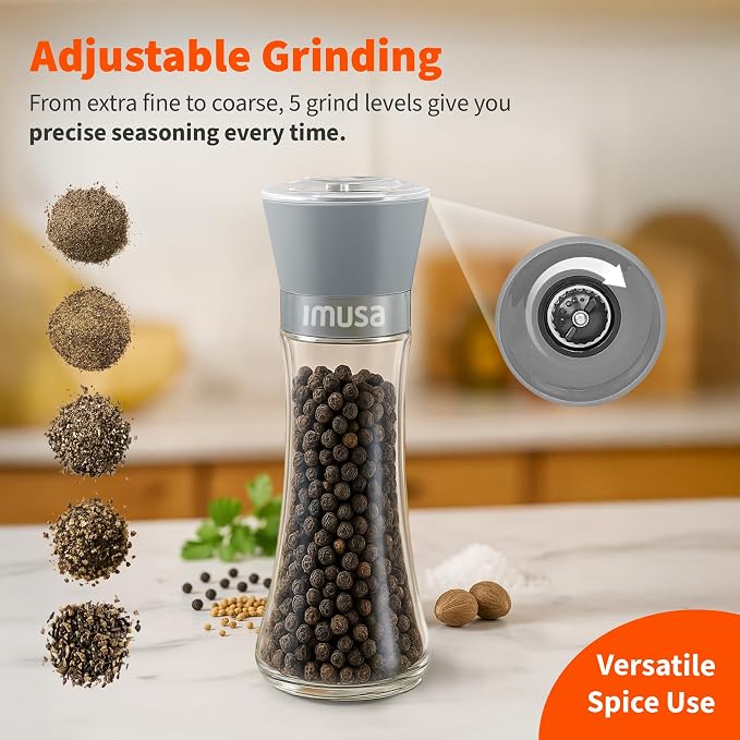 IMUSA Salt Shaker and Pepper Grinder Set – 2 Pack Glass Salt Shaker and Pepper - Image 4
