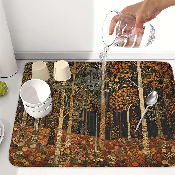 Fall Dish Drying Mat for Kitchen Counter Autumn Forest Vintage Botanical Nature - Image 6