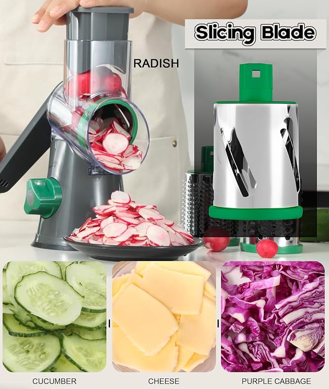 Ourokhome Rotary Cheese Grater Hand Crank, Kitchen Shredder Speed Mandolin - Image 2