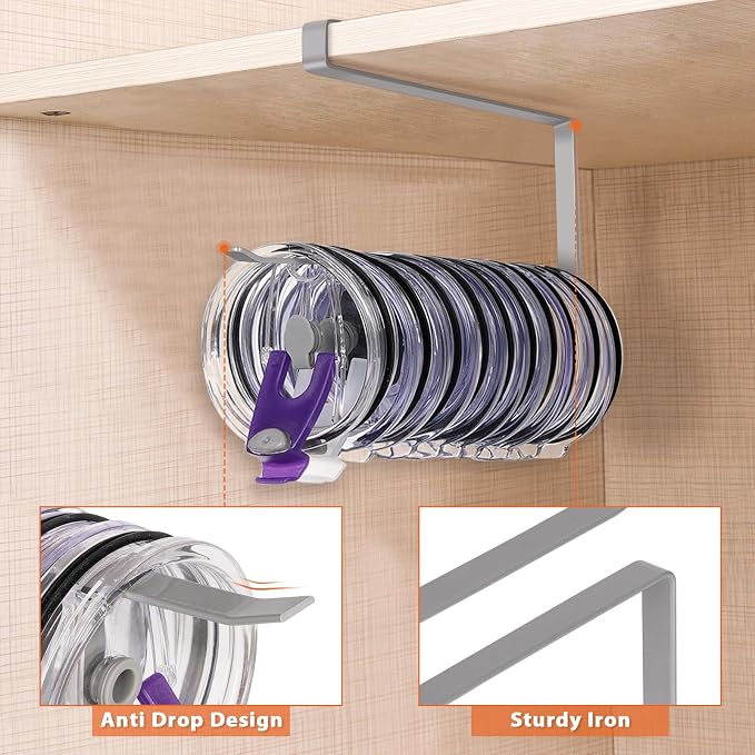 Tumbler Lid Organizer, Horizontal Tumbler Lid Storage Hook Up to 10 Lids - Image 4