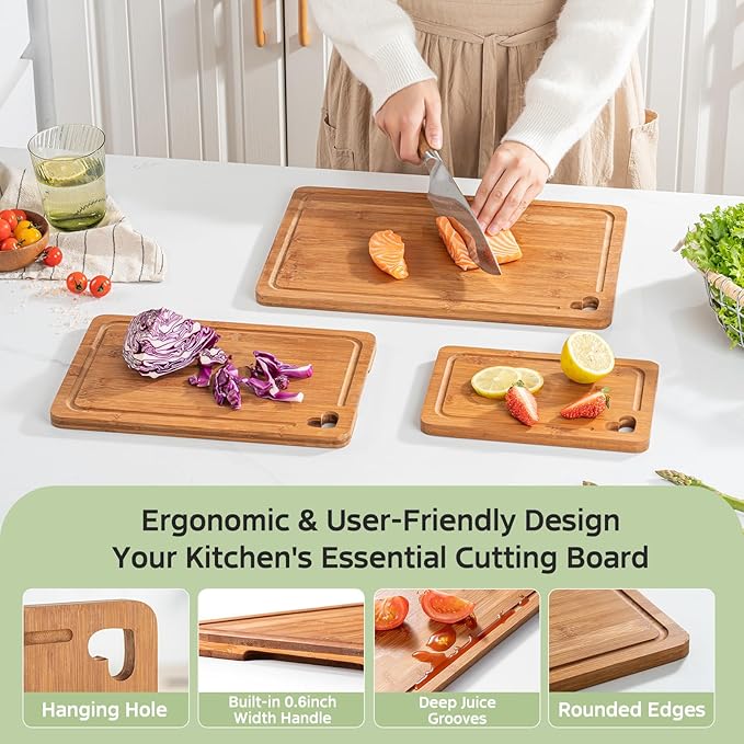 Bamboo Cutting Boards for Kitchen, Wood Cutting Board - Image 5