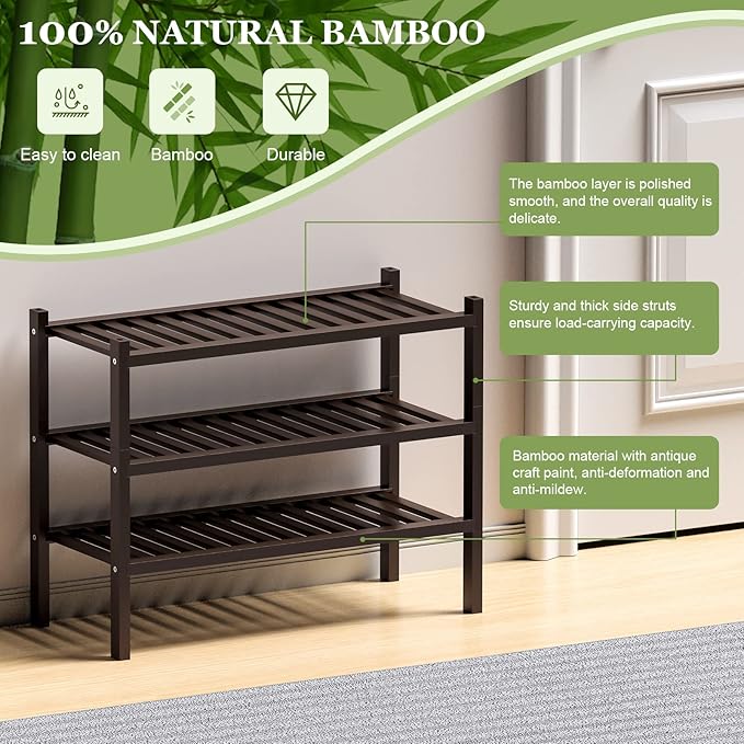 ROMGUAR CRAFT 3 Tier Bamboo Shoe Rack - Image 5