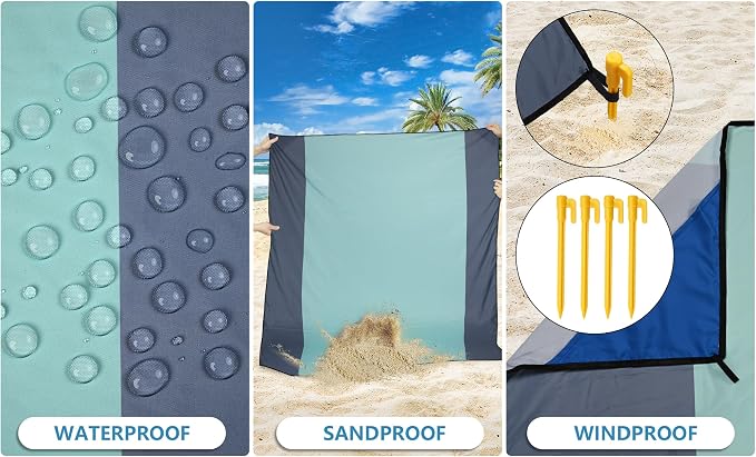 WIWIGO Beach Blanket Waterproof Sandproof Beach Mat 79" X 83"/10'x9'for 2-8 - Image 2