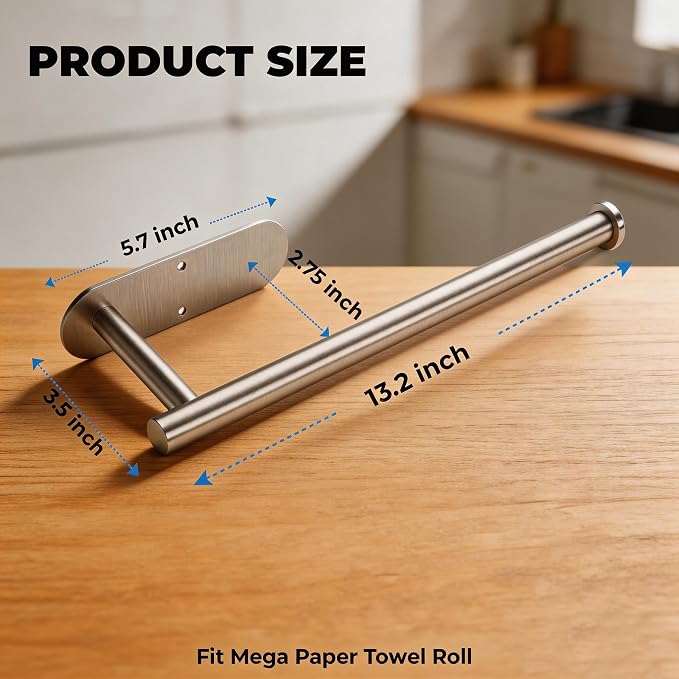 CUXIXA Paper Towel Holder Under Cabinet 2 Pack, Stainless Steel Paper Towel - Image 2