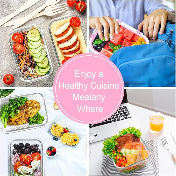 VERONES 10Pack Glass Meal Prep Containers, Airtight Glass Lunch Containers - Image 6