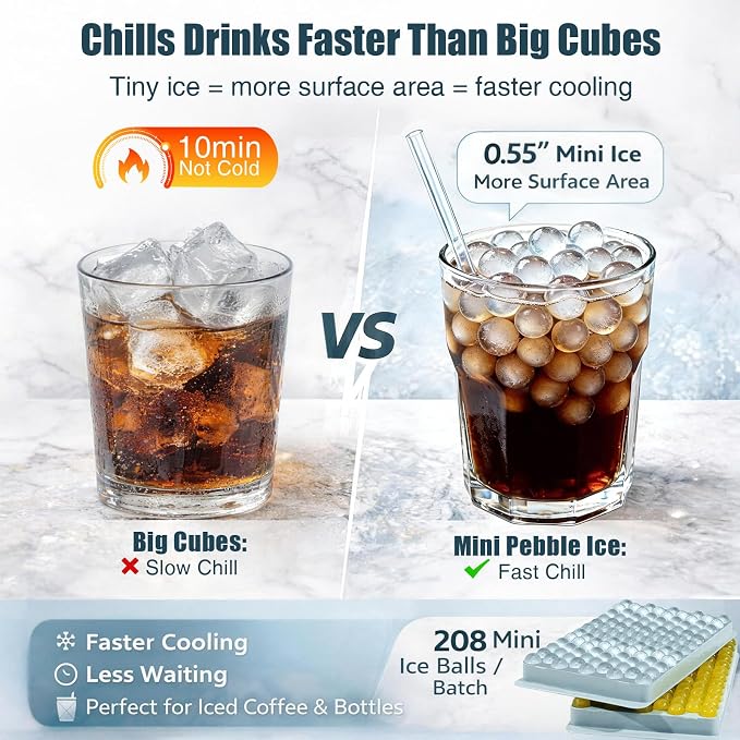 WIBIMEN Mini Ice Cube Trays, 0.55” Tiny Pebble Ice - Image 3