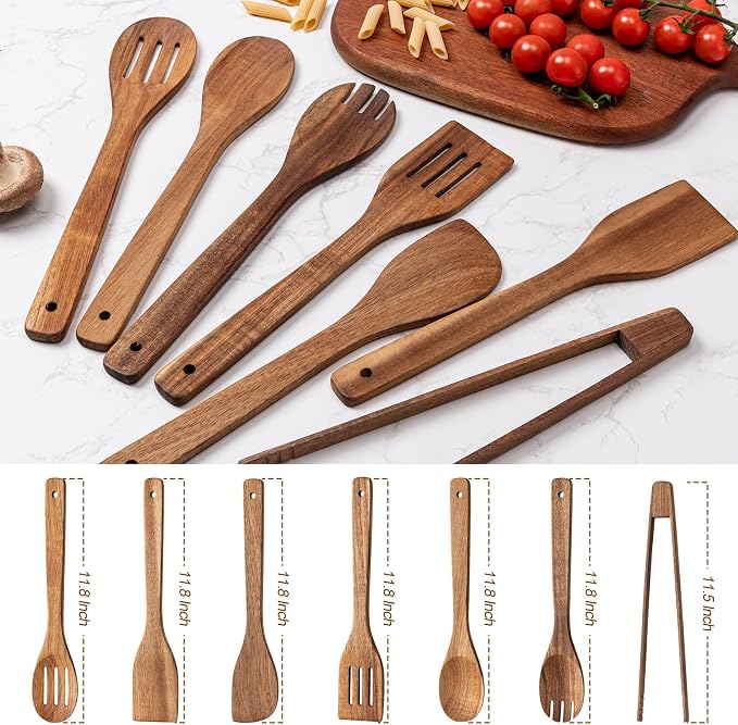 Eisinly Wooden Spoons for Cooking 7-Piece, Kitchen Nonstick Wood Cooking - Image 2