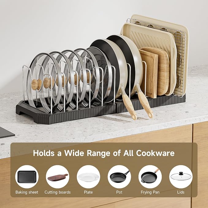MUDEELA Pot Lid Organizer Rack for Cabinet, Expandable Pots and Pans Organizer - Image 3
