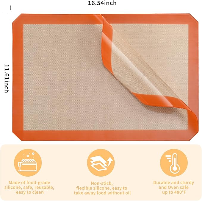Luckyiren 2-Pack Silicone Baking Mats – Non-Stick Reusable BPA-Free Oven Liners - Image 2