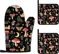 Mushroom Oven Mitts and Pot Holders Sets Cute Oven Gloves Heat Resistant 4 Pcs by Kupenya