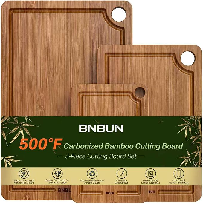 Bamboo Cutting Board for Kitchen – 3-Piece Wooden Boards by BTHW