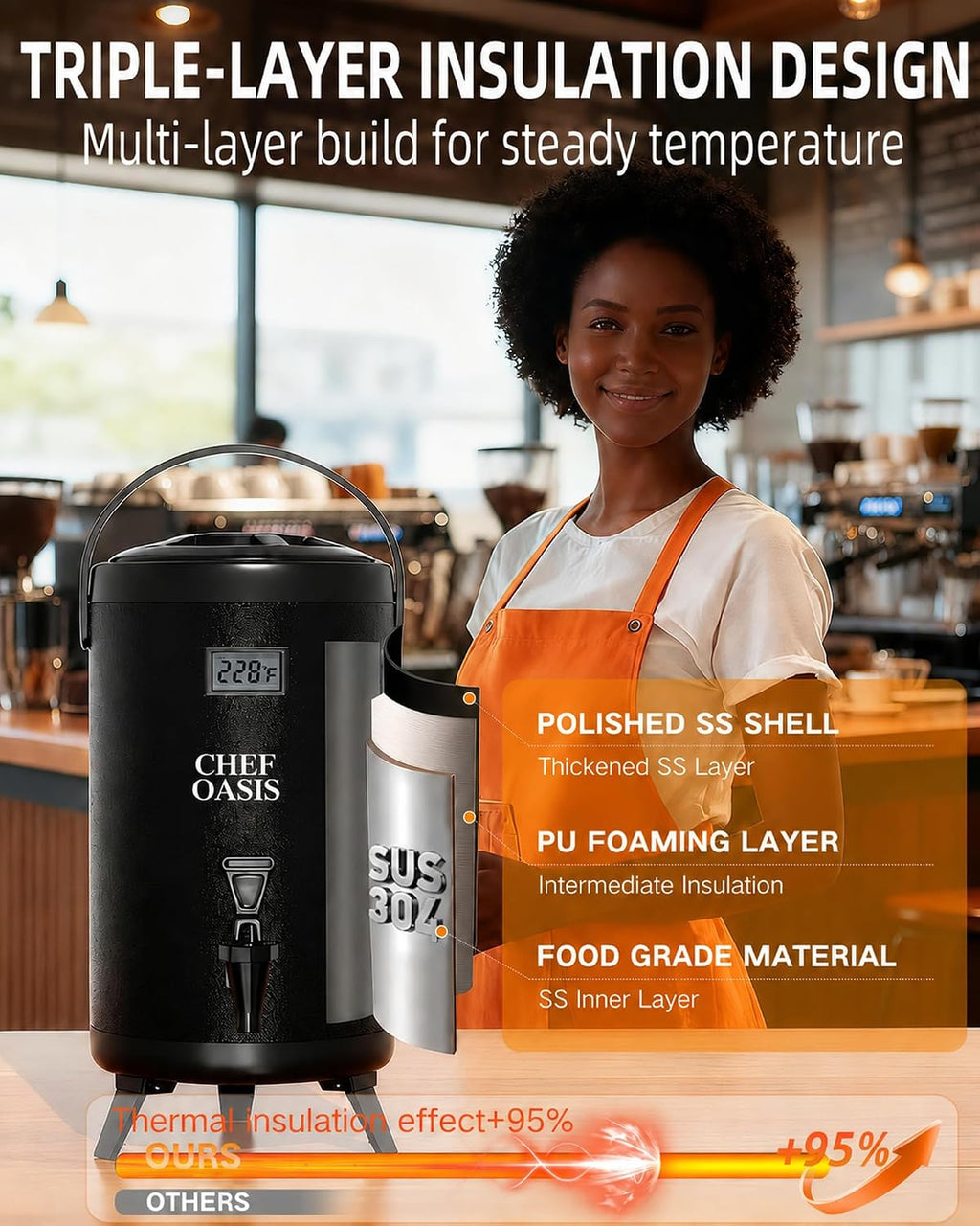 Insulated Beverage Dispenser 3 Gallon,Hot&Cold Drink Dispenser with