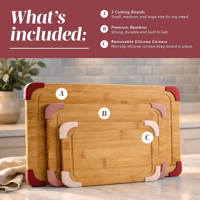 COOK WITH COLOR Non-Slip Cutting Board Set – Kitchen Essentials with Easy Grip - Image 2