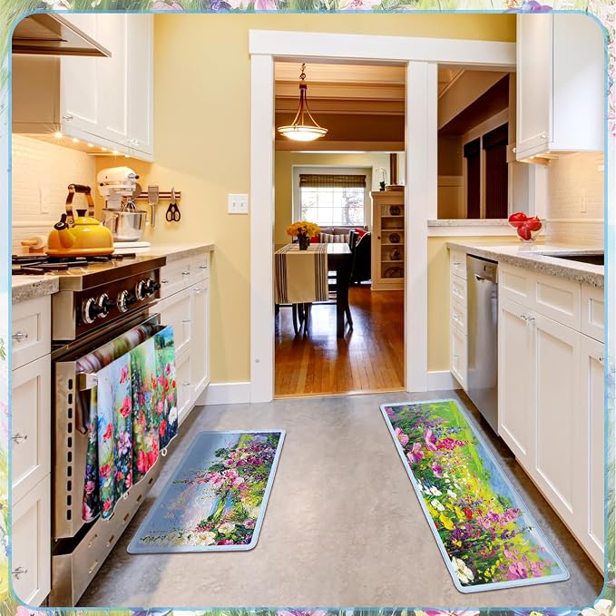 Fourluoo 10 Pcs Spring Kitchen Decor Sets Oil Painting Kitchen Towels Pot - Image 7