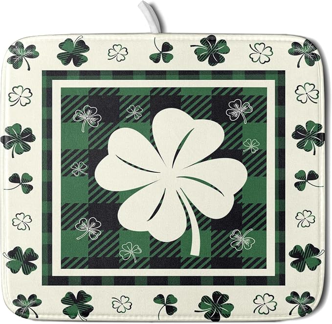 Giwawa Patrick Clovers Dish Drying Mat 16"x18" Lucky Shamrock Spring Leaf Dish by Giwawa
