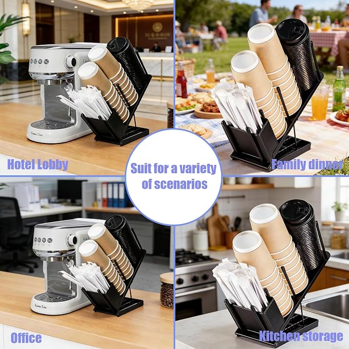 Adjustable Coffee Cup and Lid Holder, Disposable Cup Dispenser Organizer Stand - Image 7