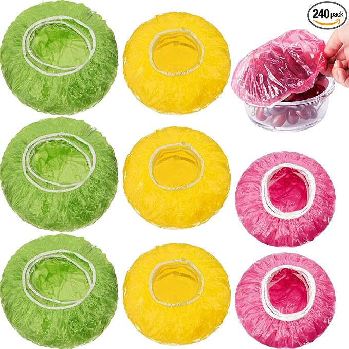Boao 240 Pieces Reusable Elastic Food Bowl Storage Covers 3 Size Colorful Bowl by Boao