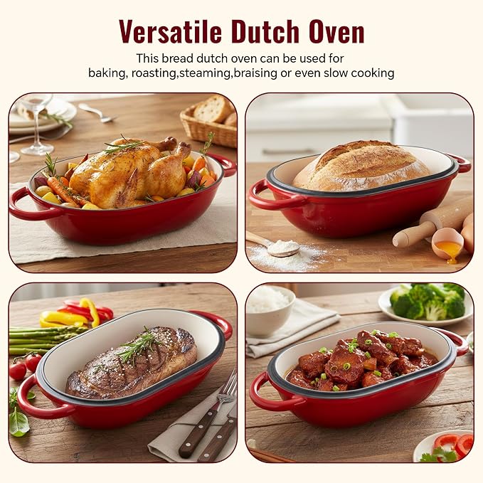 2 QT Oval Dutch Oven for Bread Baking, Enamelled Cast Iron Bread Oven for - Image 7