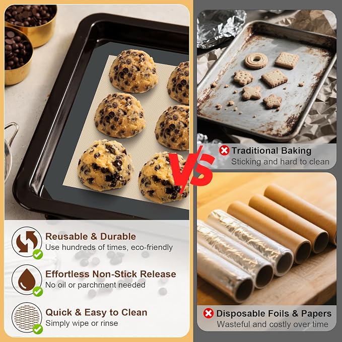 HOTEC Silicone Baking Mats 3 Pack – Non-Stick Reusable Silicone Baking Sheets - Image 6