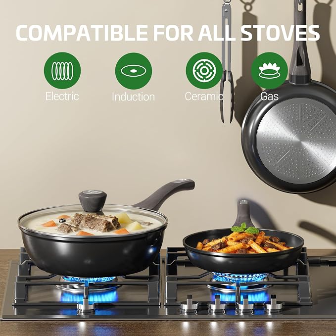 Nonstick Cookware Set, Titanium Coating Pan Set, Induction Cookware Oven Safe - Image 4
