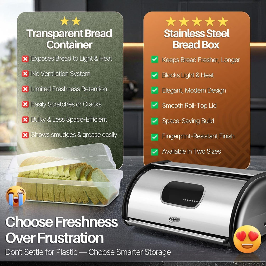 Flexzion Stainless Steel Bread Box for Kitchen Countertop, 13 Inch